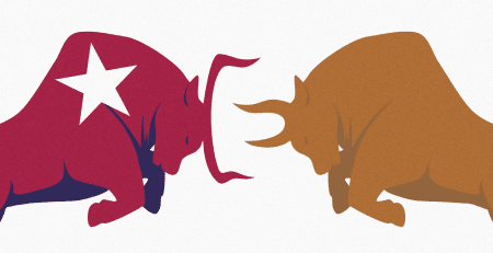 Texas Stock Exchange: Graphic of two bulls